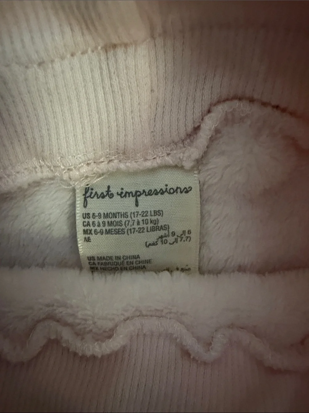 First Impressions Plush Diaper Cover Pants in Light Pink and White